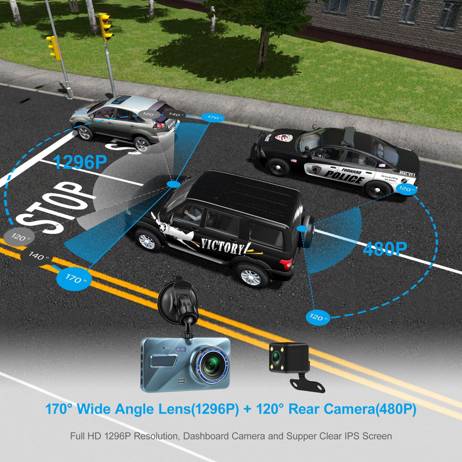 VigiCam TouchPro 4" — Dashcam Écran Tactile Double Objectif Full HD