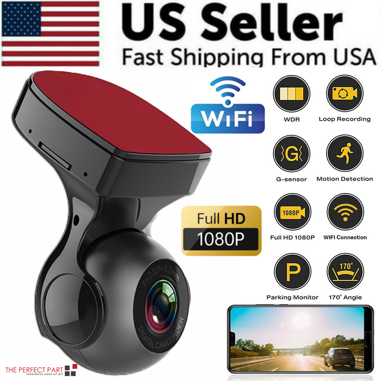 VigiCam SmartAngle 170° — Dashcam WiFi Grand Angle avec Détecteur de Choc