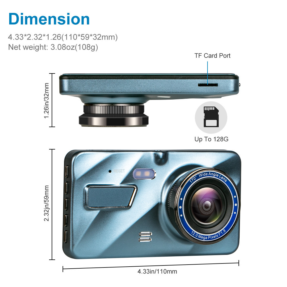 VigiCam TouchPro 4" — Dashcam Écran Tactile Double Objectif Full HD