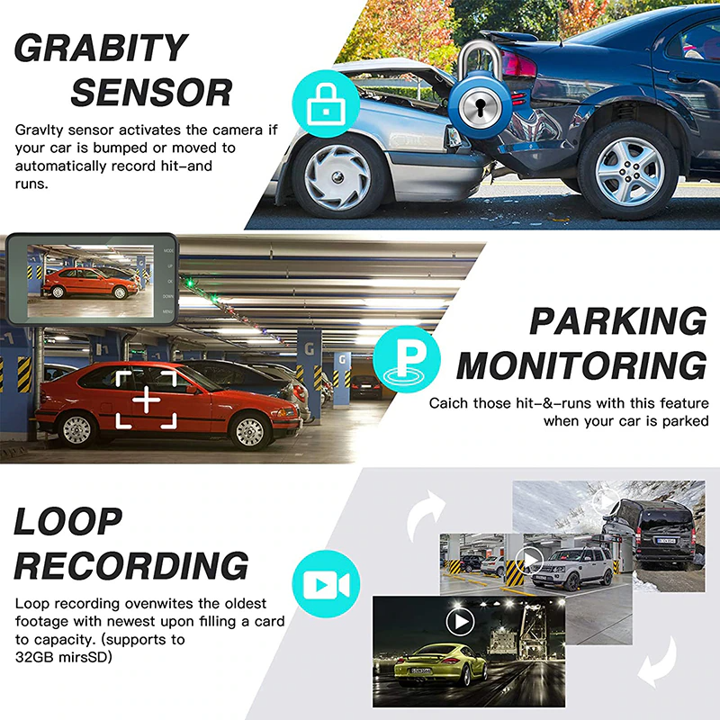 VigiCam TouchPro 4" — Dashcam Écran Tactile Double Objectif Full HD